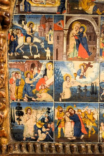 Tryptique  médiéval grec, détrempe sur bois à fond or
